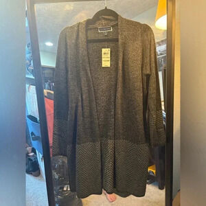 Karen Scott NWT Petite Patch Trim Cardigan marked black, grey M Petite